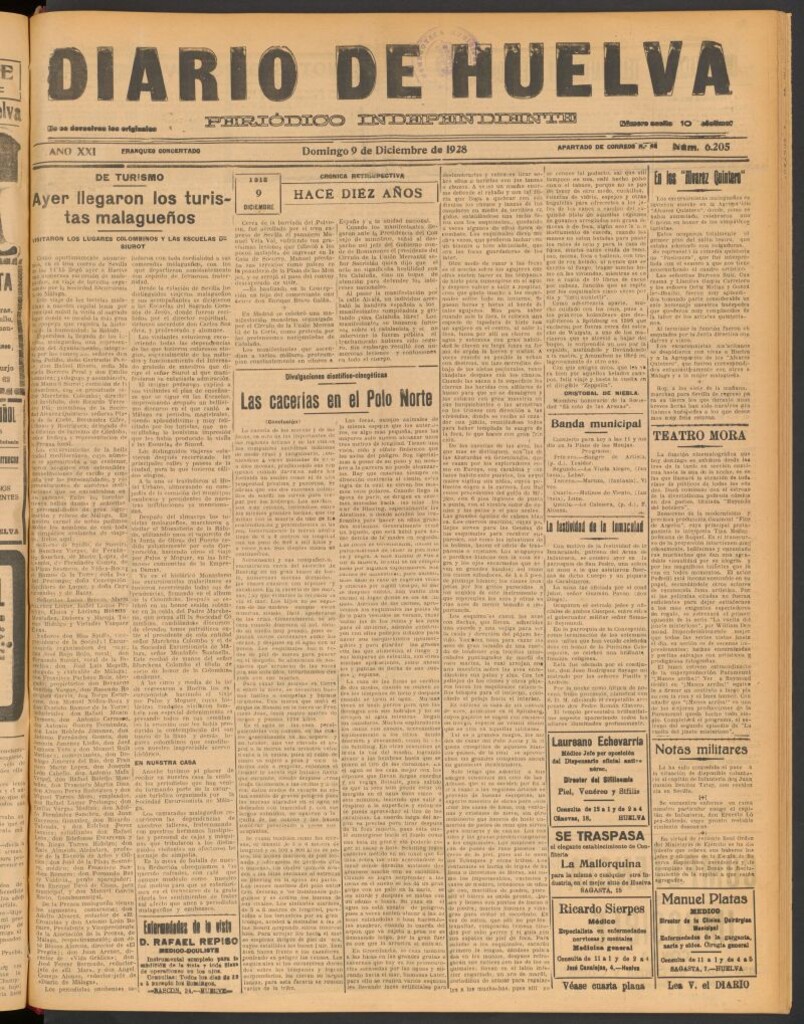 Miniatura de Diario de Huelva : periódico independiente del 9 de diciembre de 1928