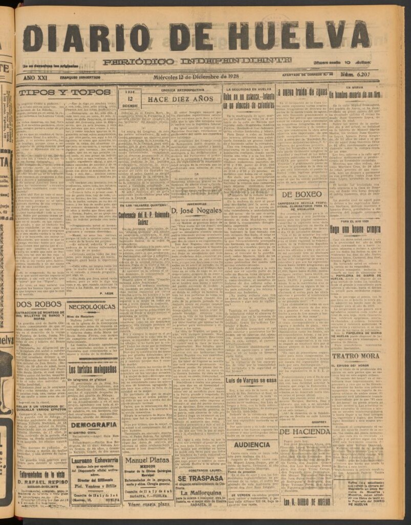 Miniatura de Diario de Huelva : periódico independiente del 12 de diciembre de 1928