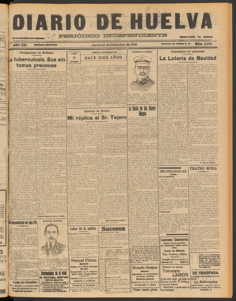 Miniatura de Diario de Huelva : periódico independiente del 13 de diciembre de 1928