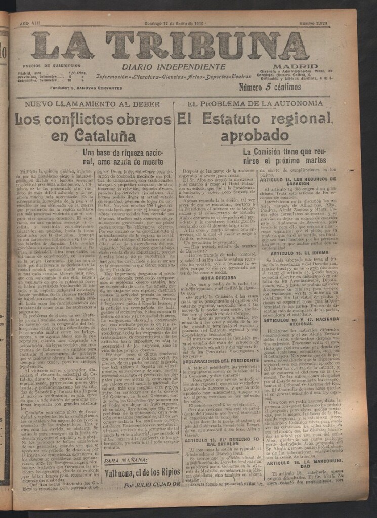Miniatura de La Tribuna del 12 de enero de 1919