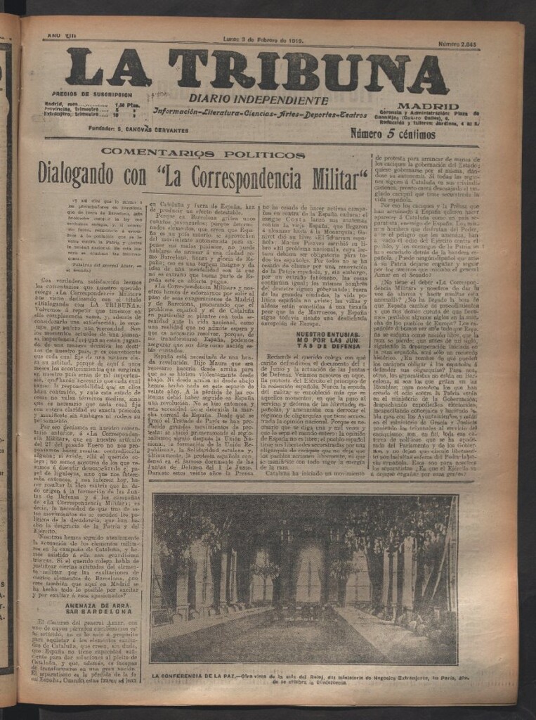 Miniatura de La Tribuna del 3 de febrero de 1919