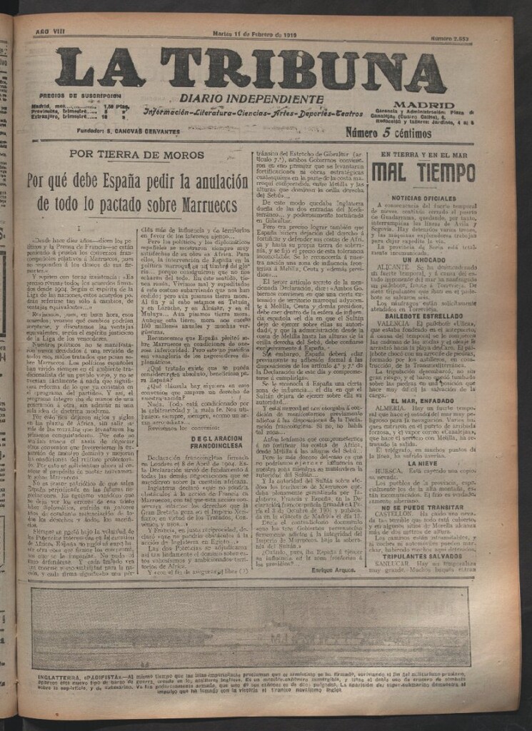 Miniatura de La Tribuna del 11 de febrero de 1919
