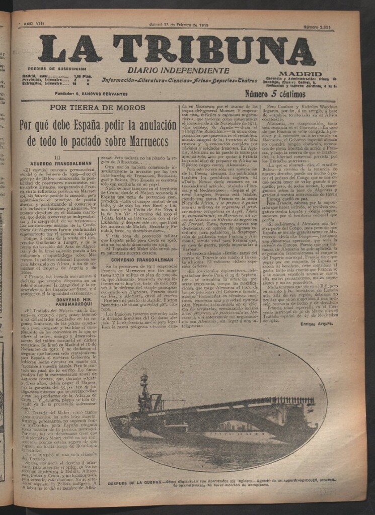 Miniatura de La Tribuna del 13 de febrero de 1919