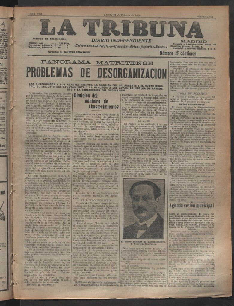 Miniatura de La Tribuna del 21 de febrero de 1919