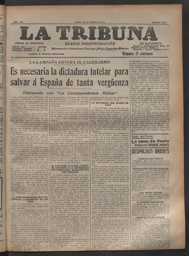 Miniatura de La Tribuna del 25 de febrero de 1919