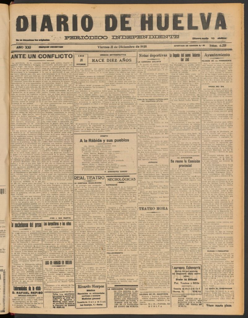 Miniatura de Diario de Huelva : periódico independiente del 21 de diciembre de 1928