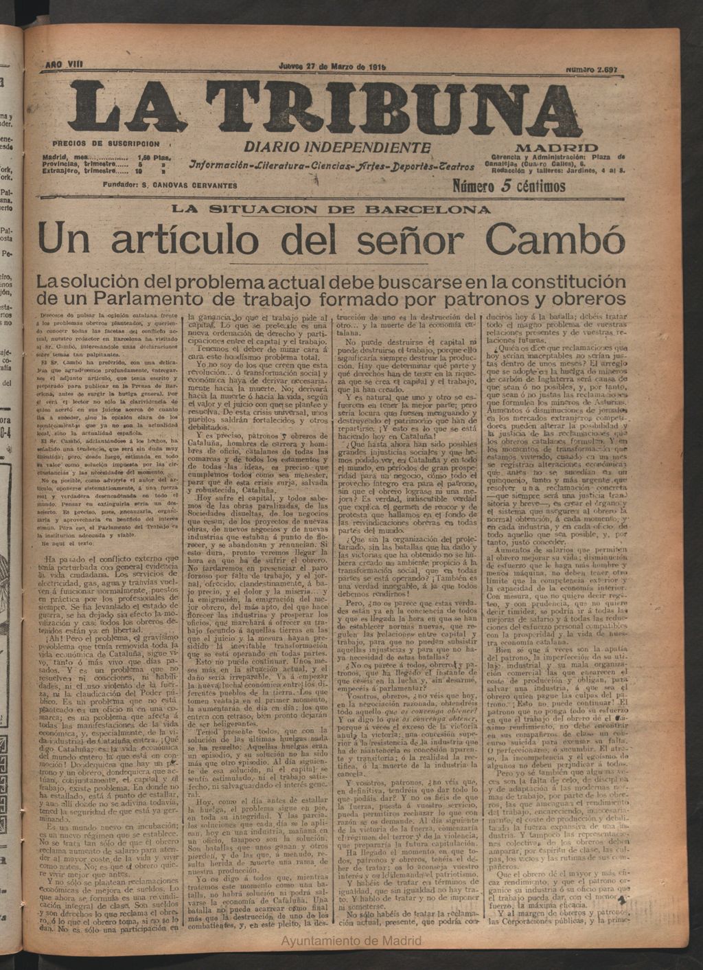 Miniatura de La Tribuna del 27 de marzo de 1919