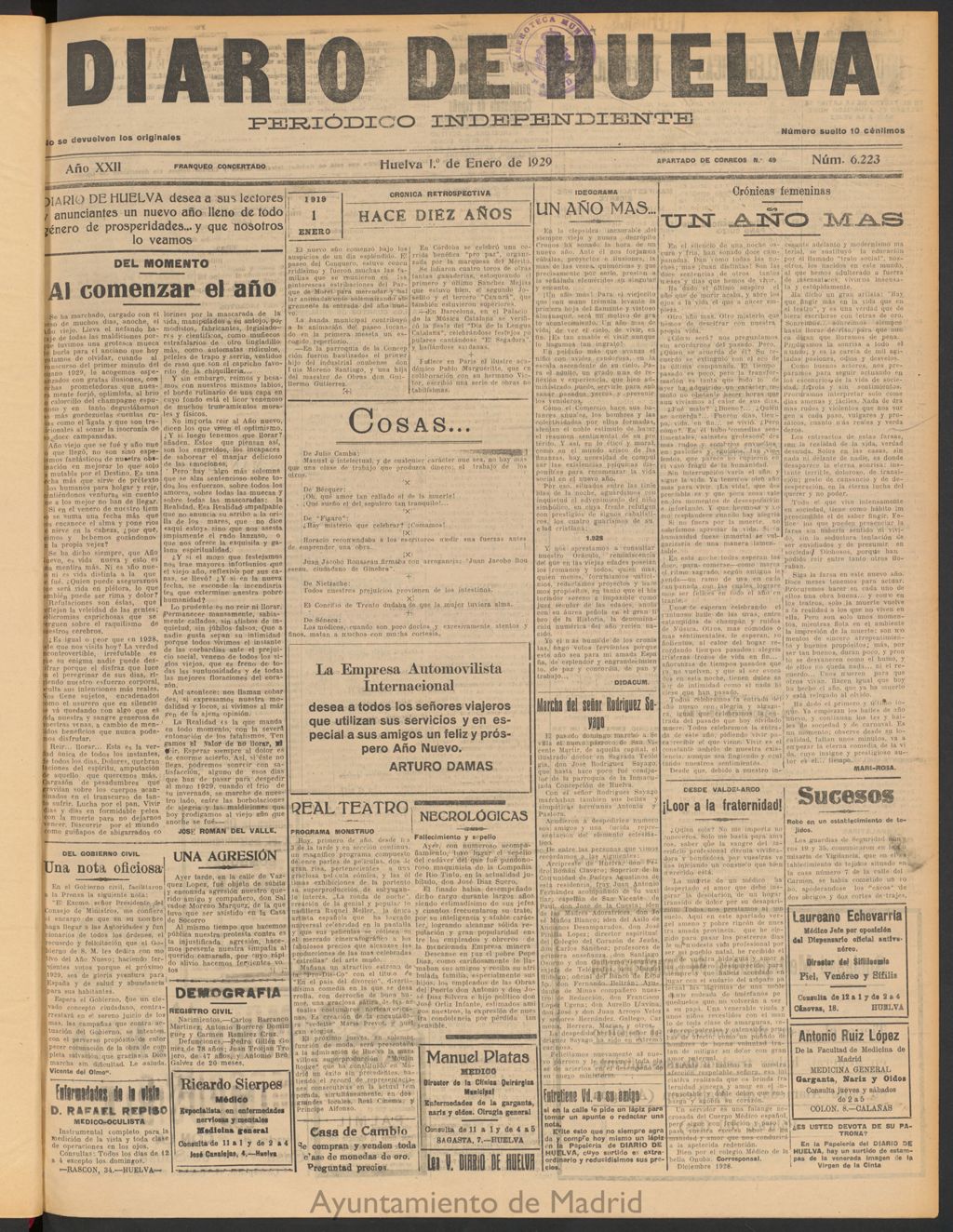 Miniatura de Diario de Huelva : periódico independiente del 1 de enero de 1929