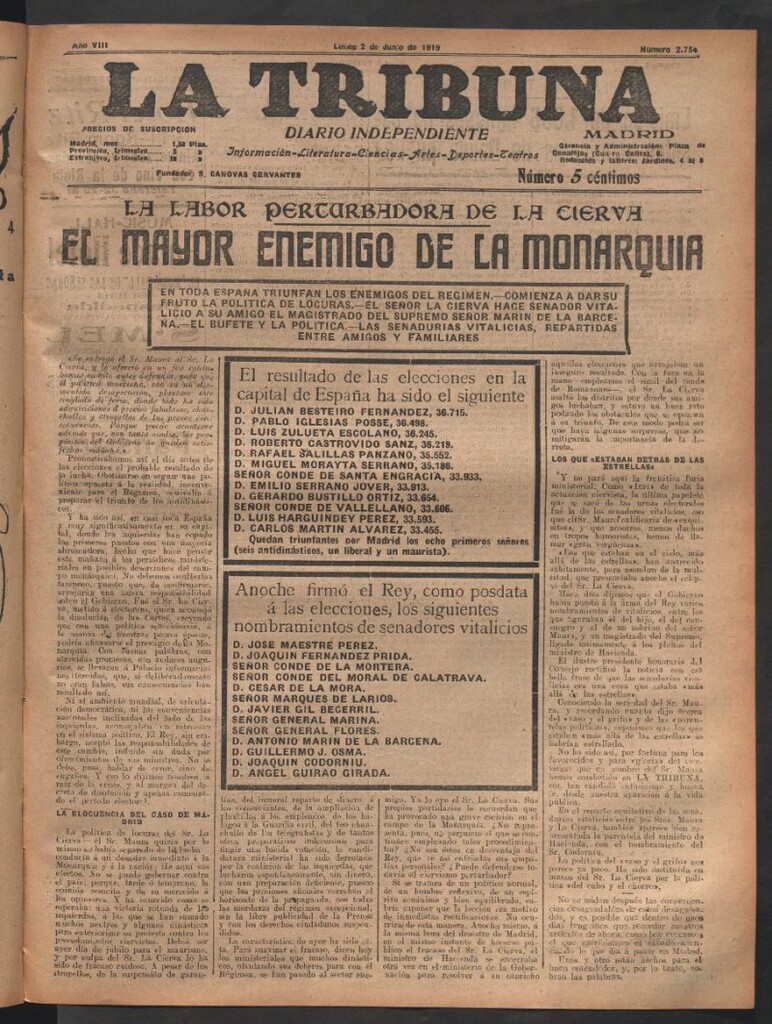 Miniatura de La Tribuna del 2 de junio de 1919