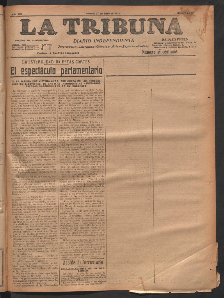 Miniatura de La Tribuna del 27 de junio de 1919