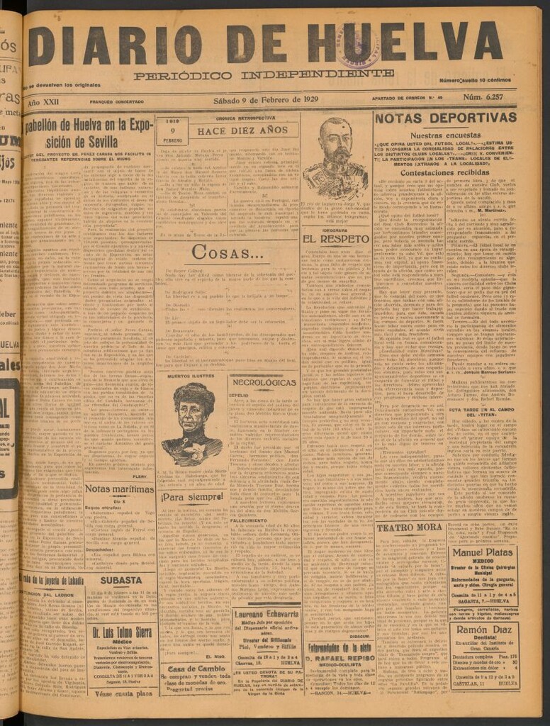 Miniatura de Diario de Huelva : periódico independiente del 9 de febrero de 1929