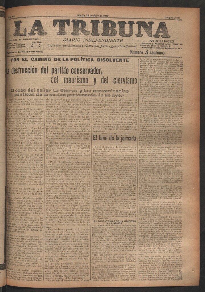 Miniatura de La Tribuna del 29 de julio de 1919