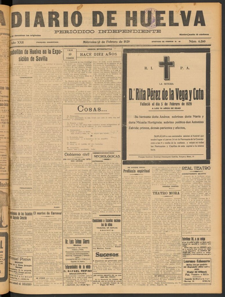 Miniatura de Diario de Huelva : periódico independiente del 13 de febrero de 1929