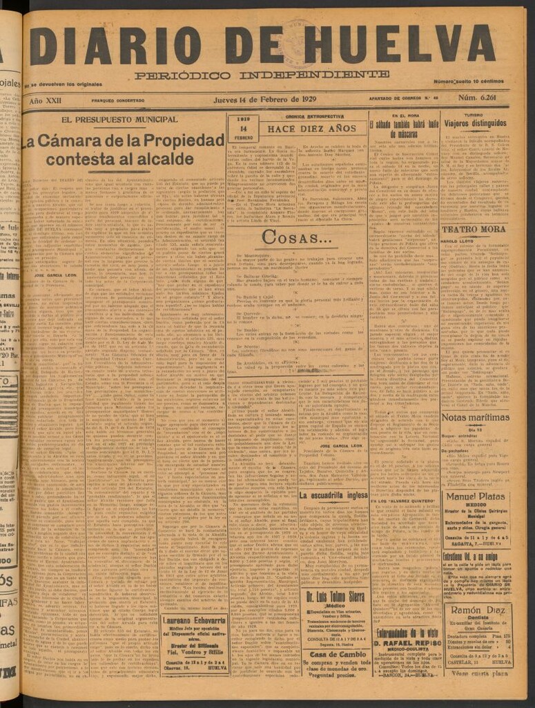 Miniatura de Diario de Huelva : periódico independiente del 14 de febrero de 1929