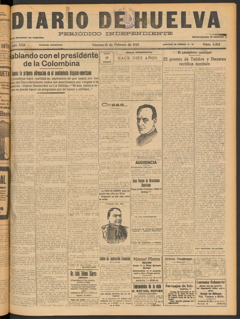 Miniatura de Diario de Huelva : periódico independiente del 15 de febrero de 1929
