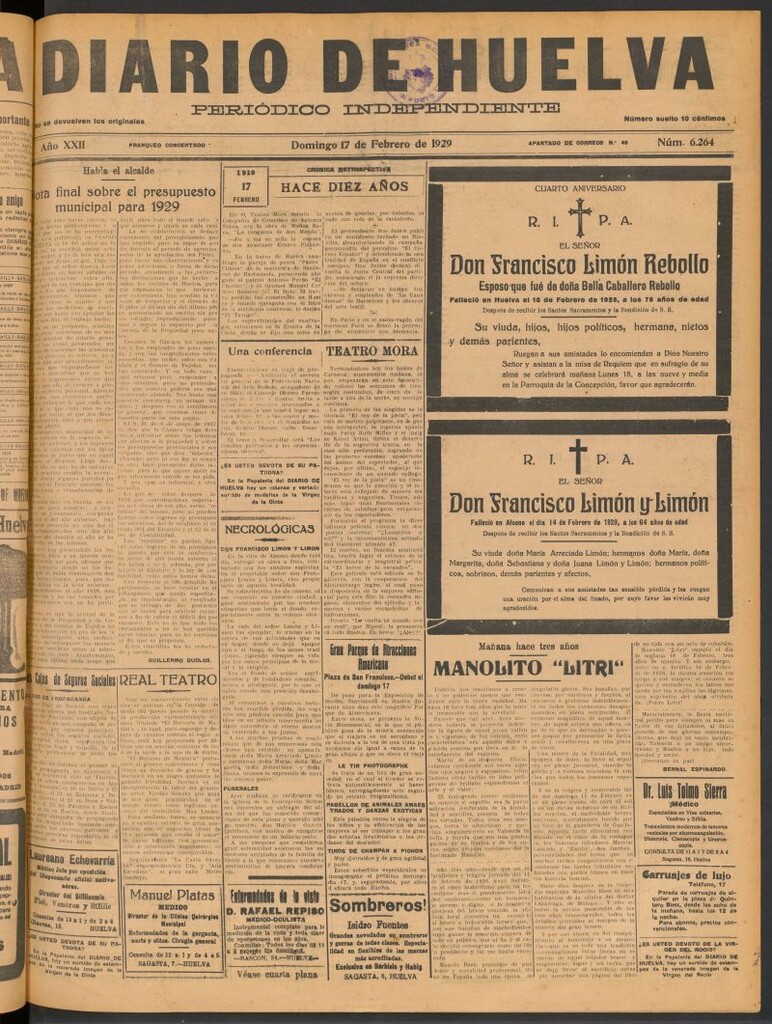 Miniatura de Diario de Huelva : periódico independiente del 17 de febrero de 1929