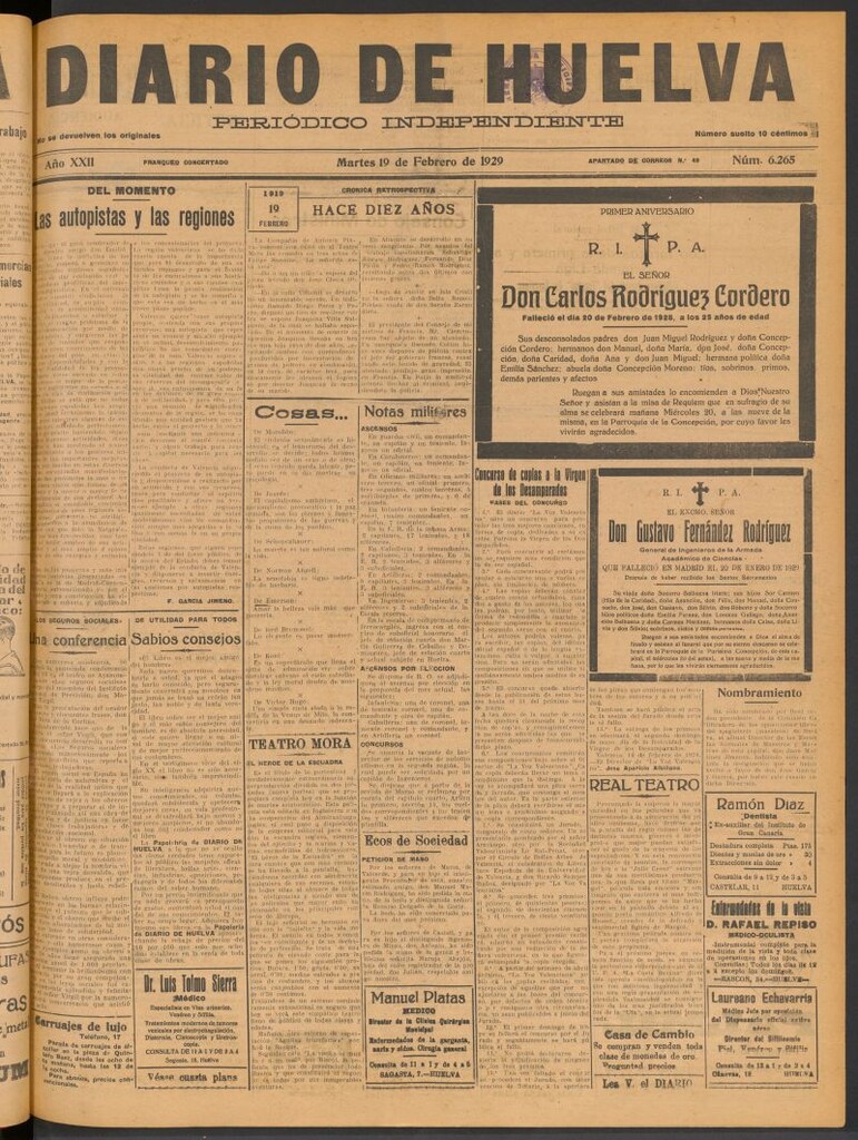 Miniatura de Diario de Huelva : periódico independiente del 19 de febrero de 1929