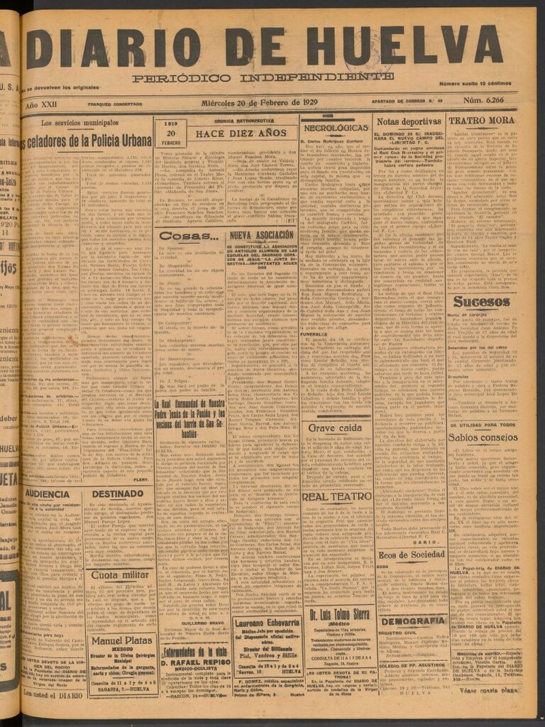 Miniatura de Diario de Huelva : periódico independiente del 20 de febrero de 1929