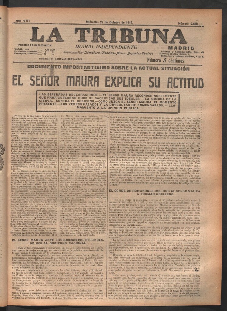 Miniatura de La Tribuna del 22 de octubre de 1919