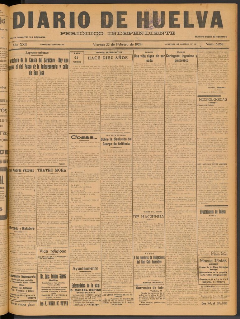 Miniatura de Diario de Huelva : periódico independiente del 22 de febrero de 1929