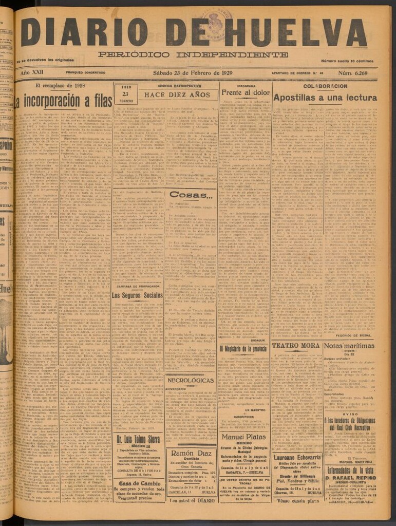 Miniatura de Diario de Huelva : periódico independiente del 23 de febrero de 1929