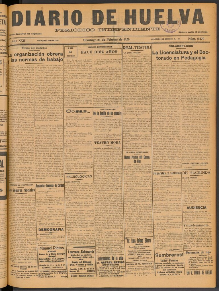 Miniatura de Diario de Huelva : periódico independiente del 24 de febrero de 1929