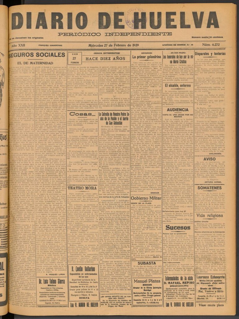Miniatura de Diario de Huelva : periódico independiente del 27 de febrero de 1929