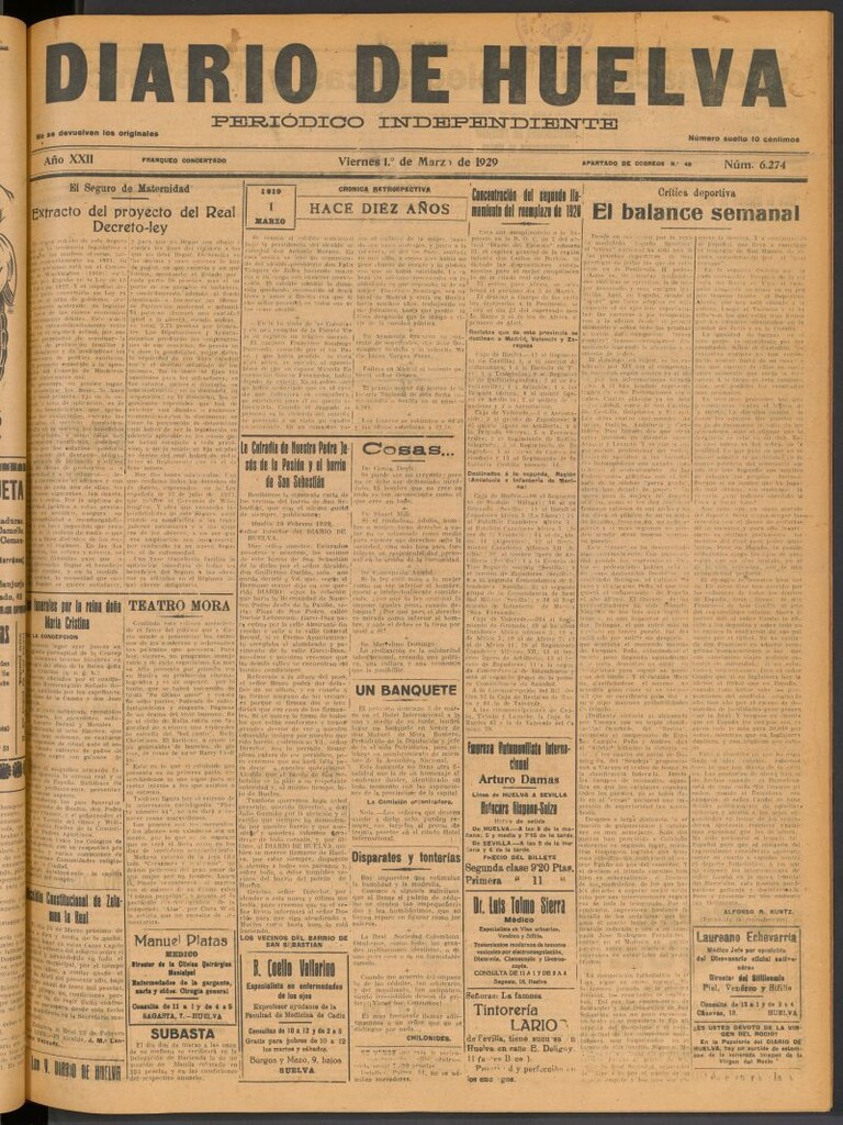 Miniatura de Diario de Huelva : periódico independiente del 1 de marzo de 1929
