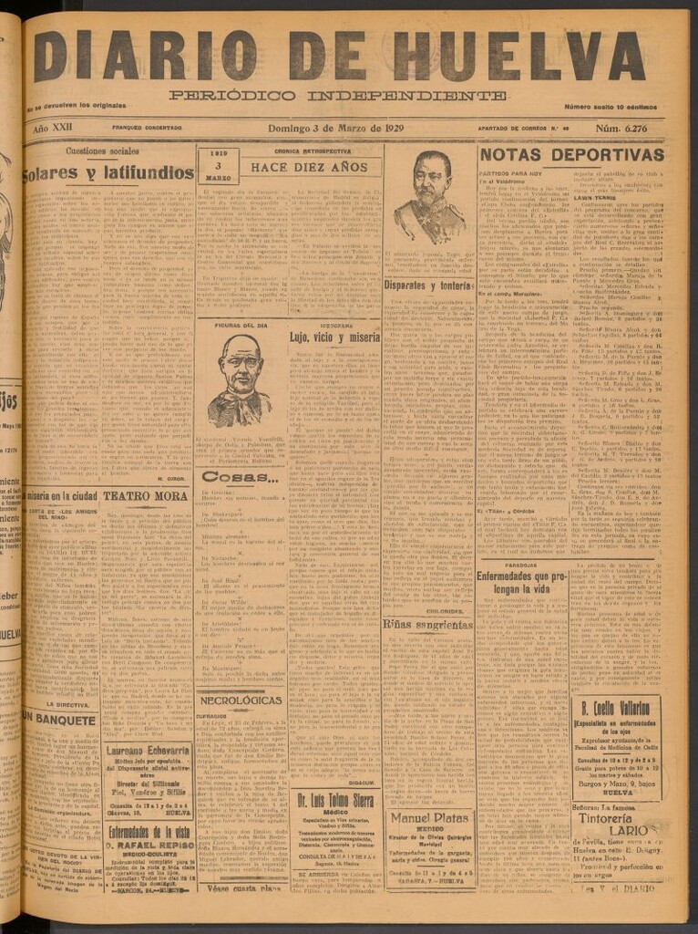 Miniatura de Diario de Huelva : periódico independiente del 3 de marzo de 1929