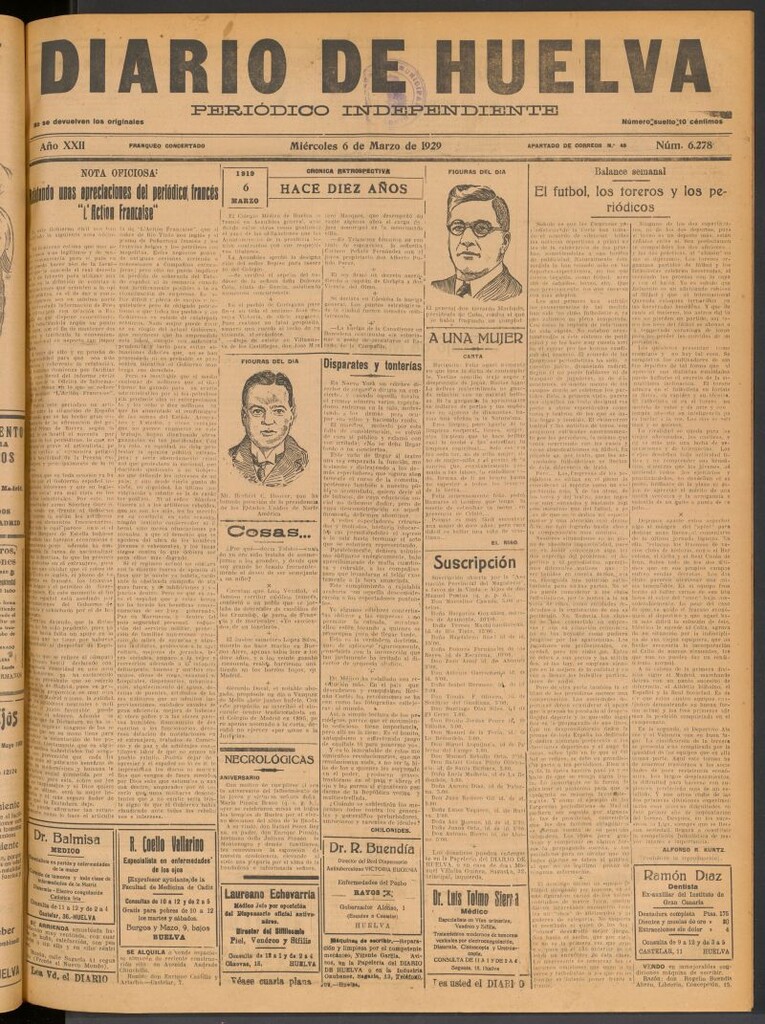 Miniatura de Diario de Huelva : periódico independiente del 6 de marzo de 1929