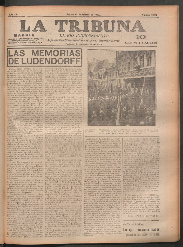 Miniatura de La Tribuna del 12 de febrero de 1920