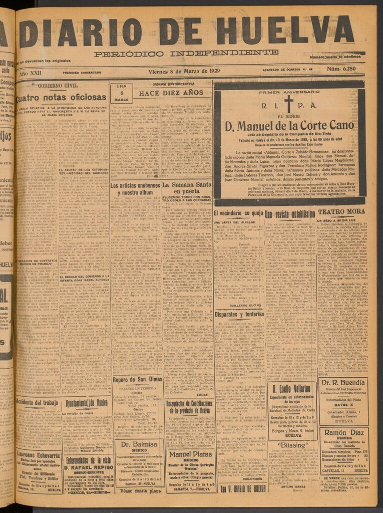 Miniatura de Diario de Huelva : periódico independiente del 8 de marzo de 1929