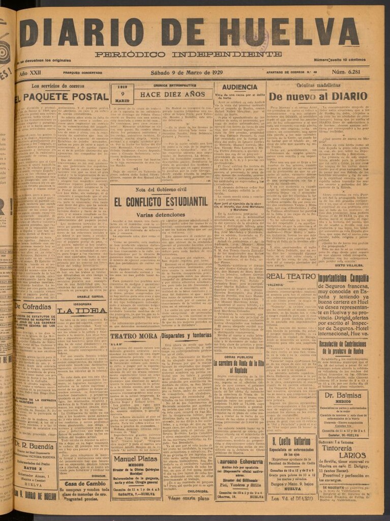 Miniatura de Diario de Huelva : periódico independiente del 9 de marzo de 1929