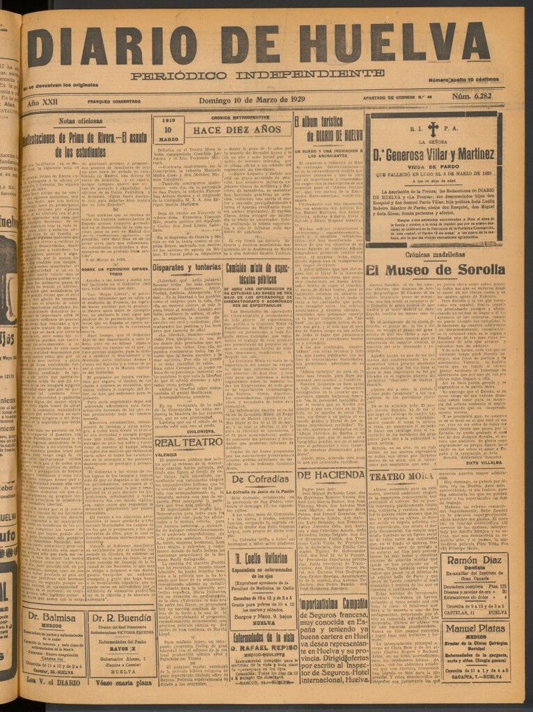 Miniatura de Diario de Huelva : periódico independiente del 10 de marzo de 1929