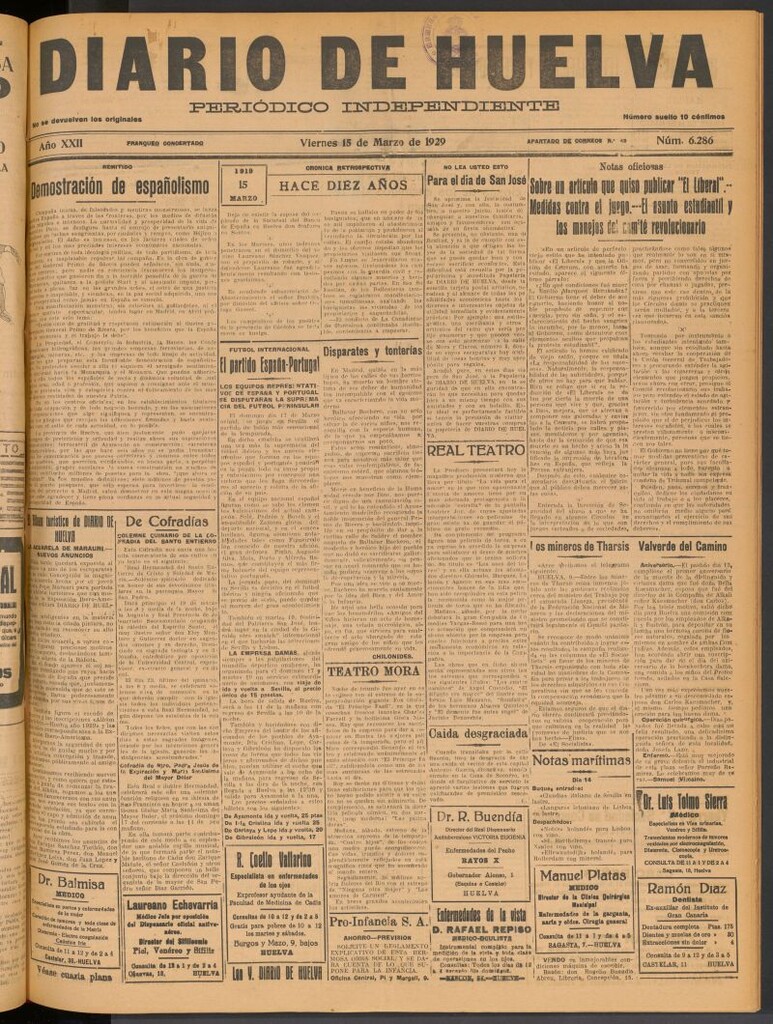 Miniatura de Diario de Huelva : periódico independiente del 15 de marzo de 1929