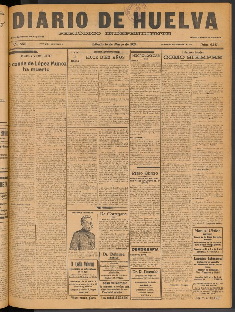 Miniatura de Diario de Huelva : periódico independiente del 16 de marzo de 1929