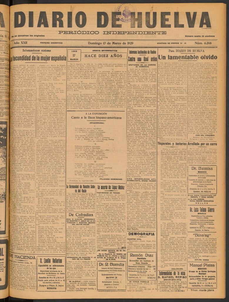 Miniatura de Diario de Huelva : periódico independiente del 17 de marzo de 1929