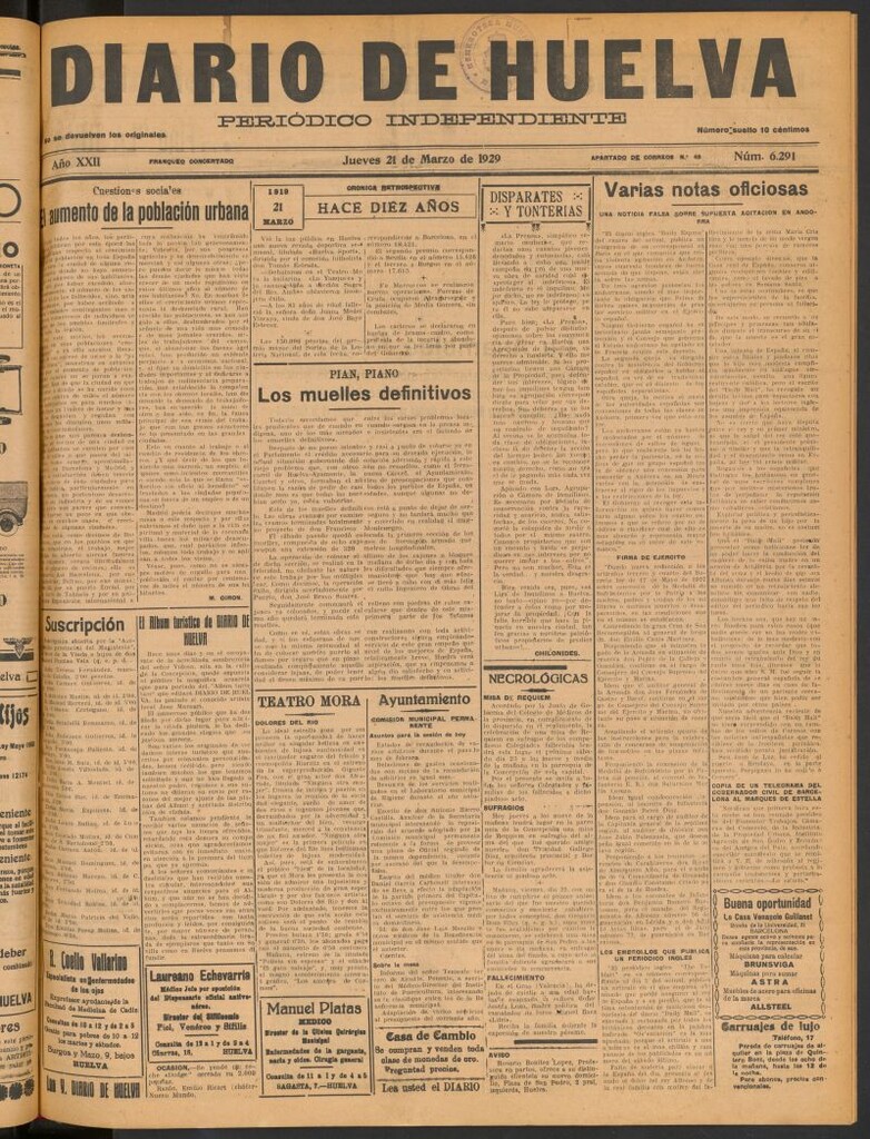 Miniatura de Diario de Huelva : periódico independiente del 21 de marzo de 1929