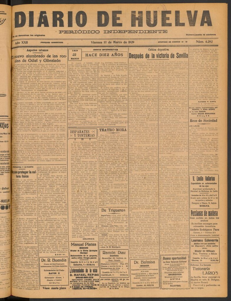 Miniatura de Diario de Huelva : periódico independiente del 22 de marzo de 1929