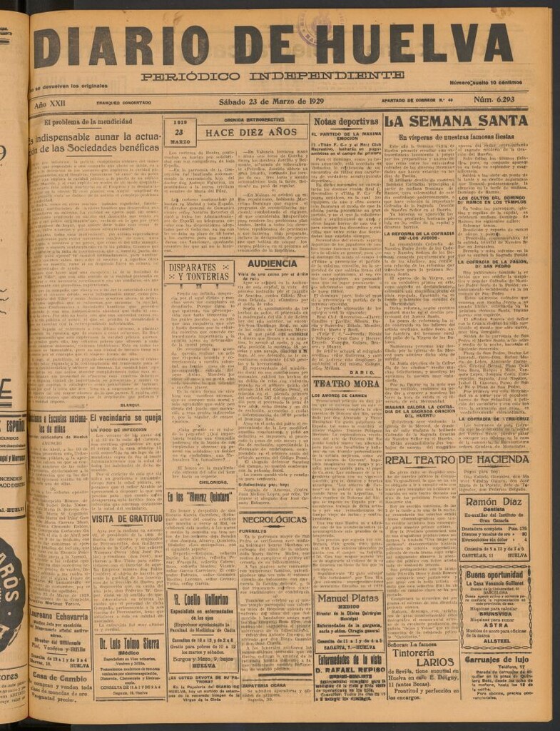 Miniatura de Diario de Huelva : periódico independiente del 23 de marzo de 1929