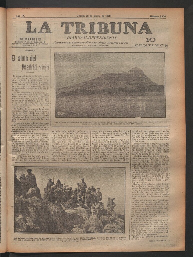 Miniatura de La Tribuna del 20 de agosto de 1920