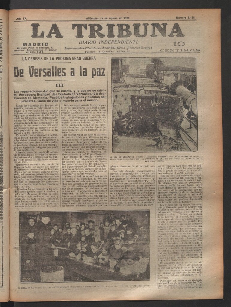 Miniatura de La Tribuna del 25 de agosto de 1920