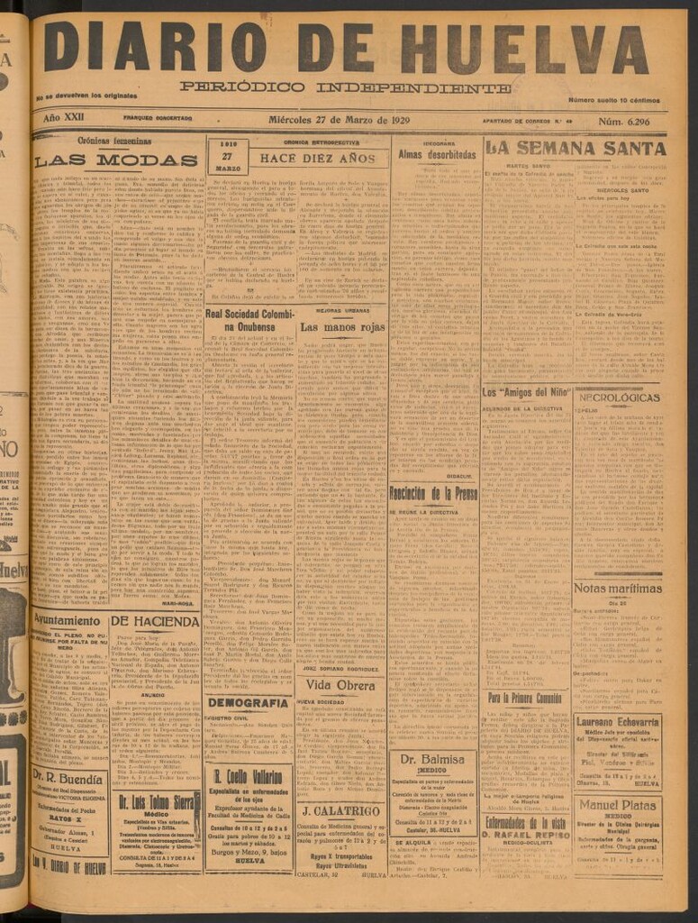 Miniatura de Diario de Huelva : periódico independiente del 27 de marzo de 1929