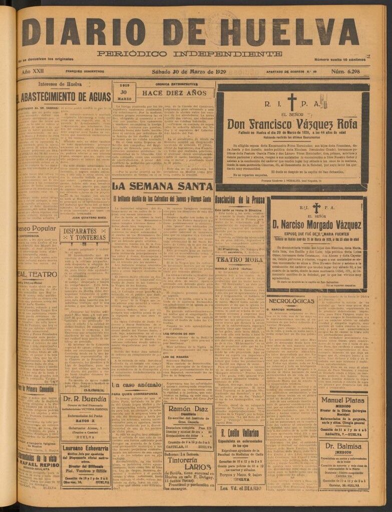 Miniatura de Diario de Huelva : periódico independiente del 30 de marzo de 1929