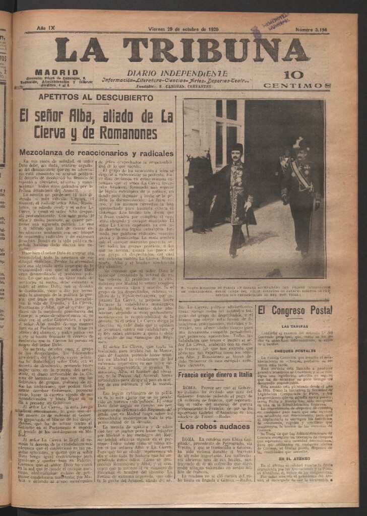 Miniatura de La Tribuna del 29 de octubre de 1920