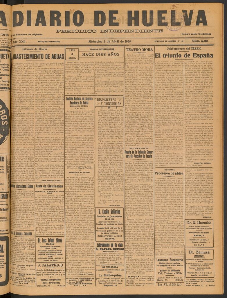 Miniatura de Diario de Huelva : periódico independiente del 3 de abril de 1929