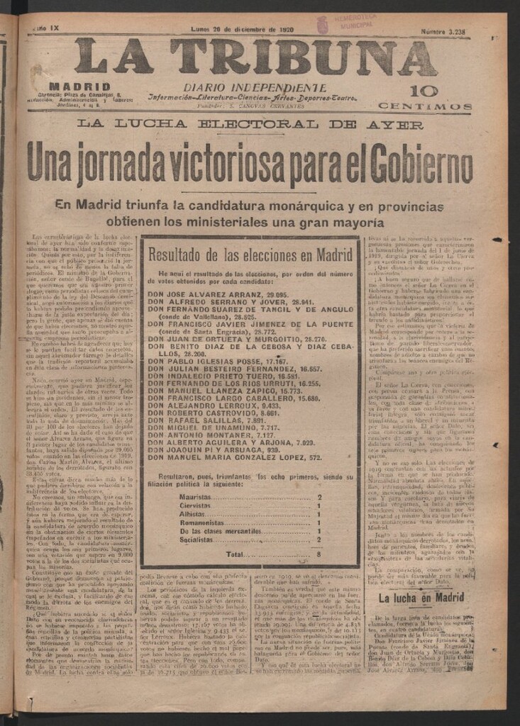 Miniatura de La Tribuna del 20 de diciembre de 1920