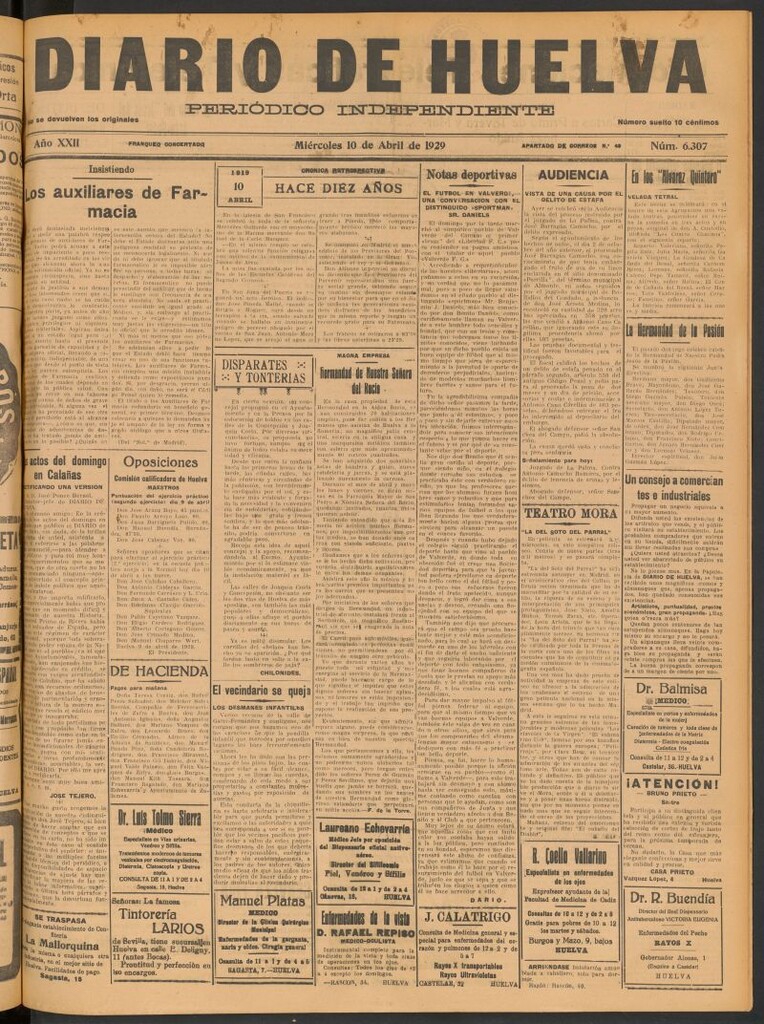 Miniatura de Diario de Huelva : periódico independiente del 10 de abril de 1929