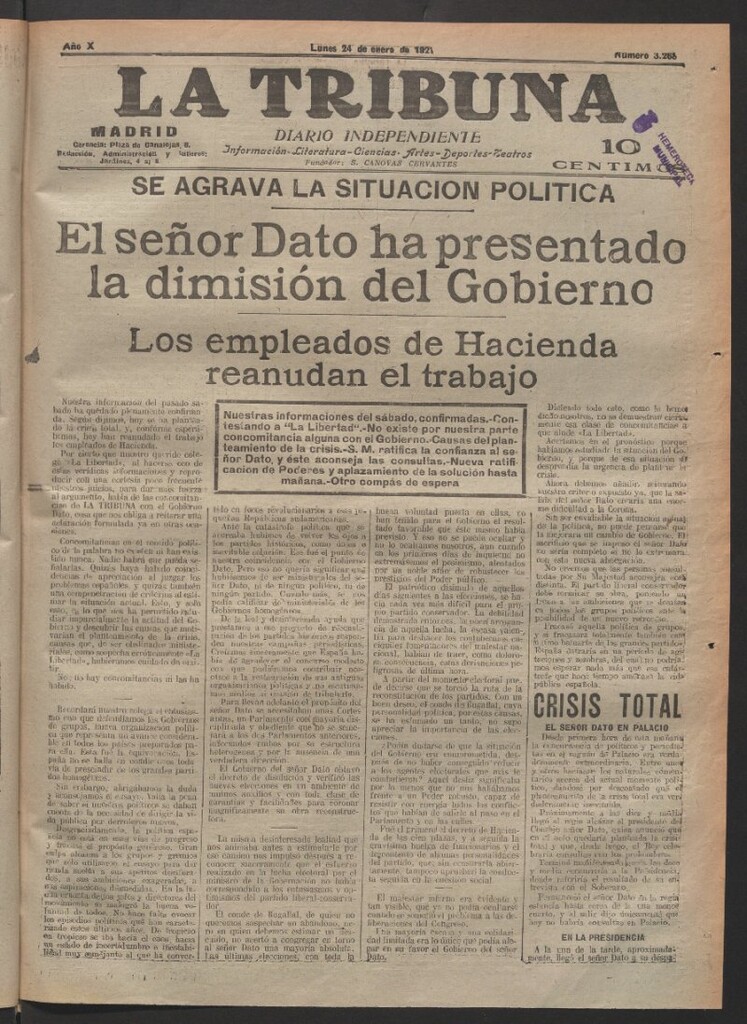 Miniatura de La Tribuna del 24 de enero de 1921
