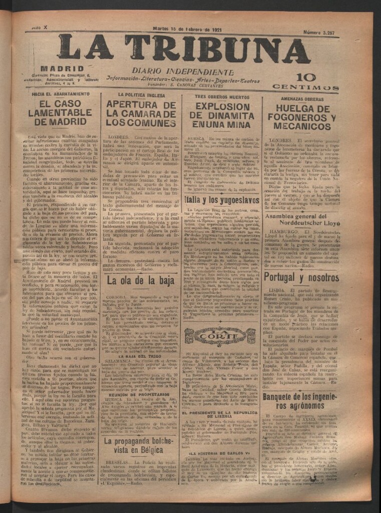 Miniatura de La Tribuna del 15 de febrero de 1921